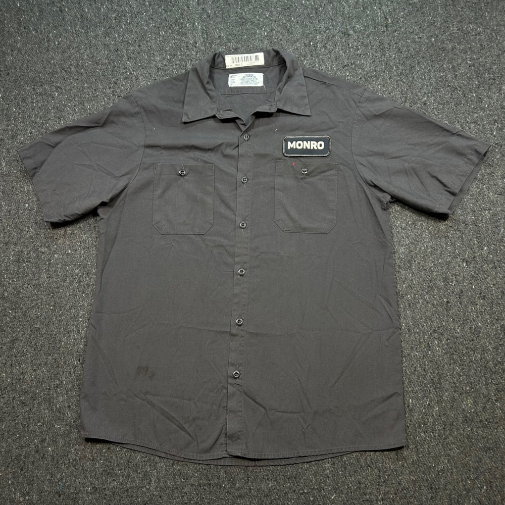 Aramark Work Shirt Medium Mens Gray Monro Patch‎ Short Sleeve Button Up Mechanic